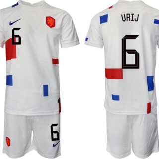 Men's Netherlands #6 Urij White Away Soccer Jersey Suit
