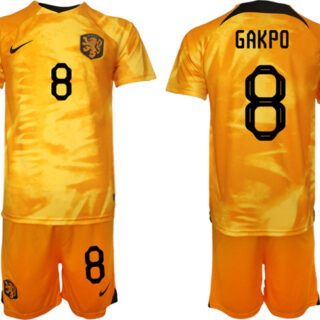 Men's Netherlands #8 Gakpo Orange Home Soccer Jersey Suit