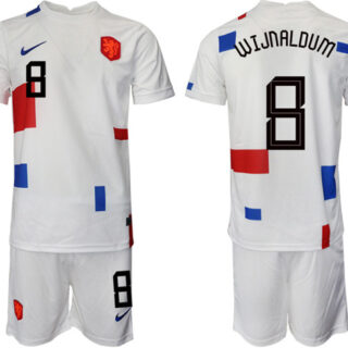 Men's Netherlands #8 Wijnaldum White Away Soccer Jersey Suit