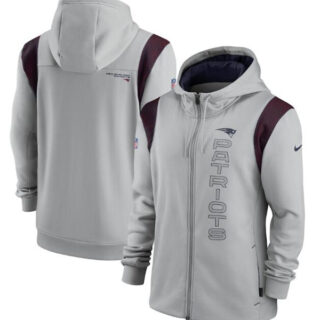 Men's New England Patriots 2021 Gray Sideline Team Performance Full-Zip Hoodie