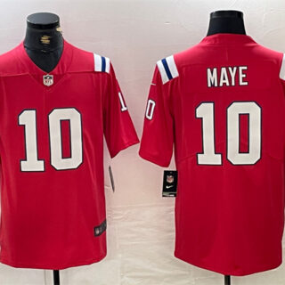Men's New England Patriots #10 Drake Maye Red 2024 Draft Vapor Limited Stitched Football Jersey