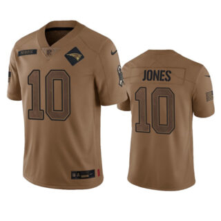 Men's New England Patriots #10 Mac Jones 2023 Brown Salute To Service Limited Stitched Football Jersey