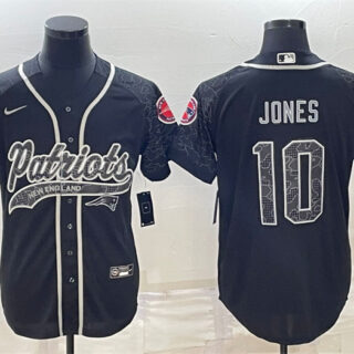 Men's New England Patriots #10 Mac Jones Black Reflective With Patch Cool Base Stitched Baseball Jersey