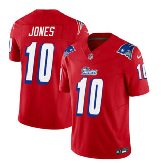 Men's New England Patriots #10 Mac Jones Red 2023 F.U.S.E. Throwback Limited Stitched Football Jersey