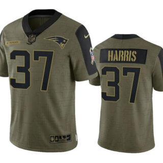 Men's New England Patriots #37 Damien Harris 2021 Olive Salute To Service Limited Stitched Jersey