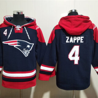 Men's New England Patriots #4 Bailey Zappe Navy Ageless Must-Have Lace-Up Pullover Hoodie