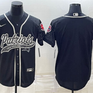 Men's New England Patriots Blank Black Reflective With Patch Cool Base Stitched Baseball Jersey
