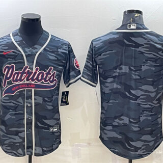 Men's New England Patriots Blank Grey Camo With Patch Cool Base Stitched Baseball Jersey