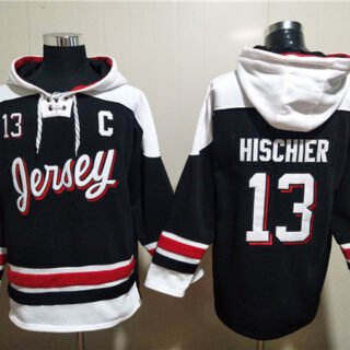 Men's New Jersey Devils #13 Nico Hischier Black White Ageless Must-Have Lace-Up Pullover Hoodie