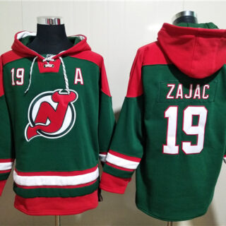 Men's New Jersey Devils #19 Travis Zajac Green Ageless Must-Have Lace-Up Pullover Hoodie