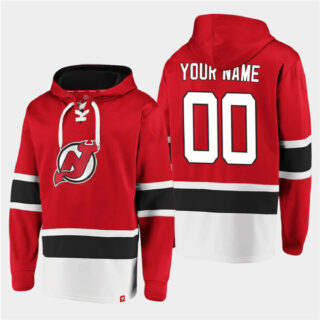 Men's New Jersey Devils Active Player Custom Red Ageless Must-Have Lace-Up Pullover Hoodie