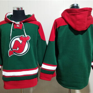 Men's New Jersey Devils Blank Green Ageless Must-Have Lace-Up Pullover Hoodie