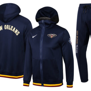 Men's New Orleans Pelicans 75th Anniversary Navy Performance Showtime Full-Zip Hoodie Jacket And Pants Suit