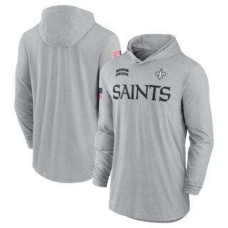 Men's New Orleans Saints 2024 Gray Salute To Service Lightweight Performance Long Sleeve Hooded T-Shirt