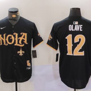 Men's New Orleans Saints #12 Chris Olave Black Cool Base Stitched Baseball Jerseys