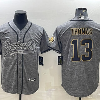 Men's New Orleans Saints #13 Michael Thomas Grey With Patch Cool Base Stitched Baseball Jersey