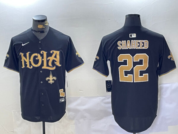 Men's New Orleans Saints #22 Rashid Shaheed Black Cool Base Stitched Baseball Jerseys