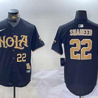 Men's New Orleans Saints #22 Rashid Shaheed Black Cool Base Stitched Baseball Jersey