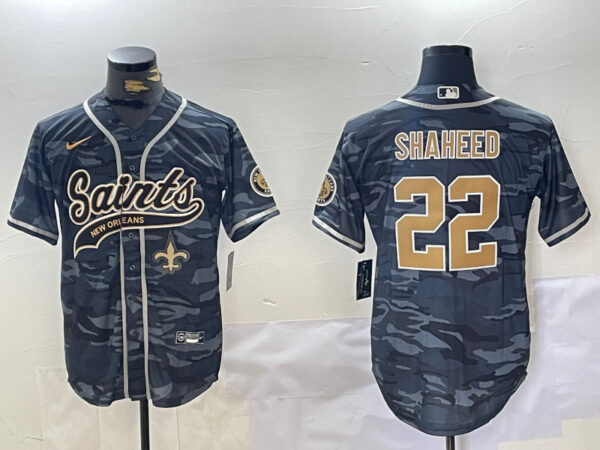 Men's New Orleans Saints #22 Rashid Shaheed Grey Camo With Patch Cool Base Stitched Baseball Jerseys