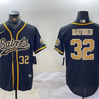 Men's New Orleans Saints #32 Tyrann Mathieu Black Cool Base Stitched Baseball Jerseys