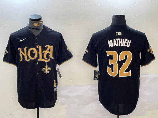 Men's New Orleans Saints #32 Tyrann Mathieu Black Cool Base Stitched Baseball Jerseys