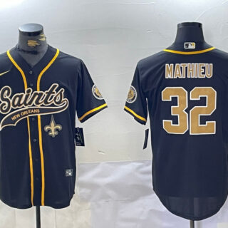 Men's New Orleans Saints #32 Tyrann Mathieu Black Cool Base Stitched Baseball Jerseys