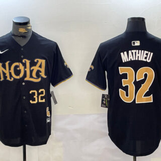 Men's New Orleans Saints #32 Tyrann Mathieu Black Cool Base Stitched Baseball Jerseys