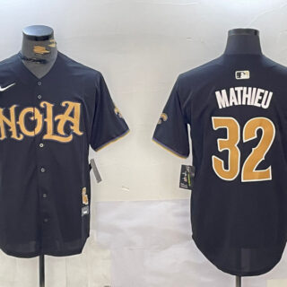 Men's New Orleans Saints #32 Tyrann Mathieu Black Cool Base Stitched Baseball Jersey