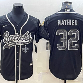 Men's New Orleans Saints #32 Tyrann Mathieu Black Reflective With Patch Cool Base Stitched Baseball Jersey