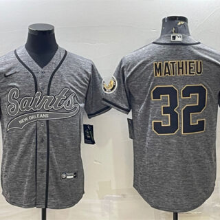 Men's New Orleans Saints #32 Tyrann Mathieu Grey With Patch Cool Base Stitched Baseball Jersey