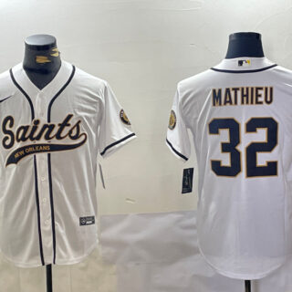 Men's New Orleans Saints #32 Tyrann Mathieu White Cool Base Stitched Baseball Jerseys
