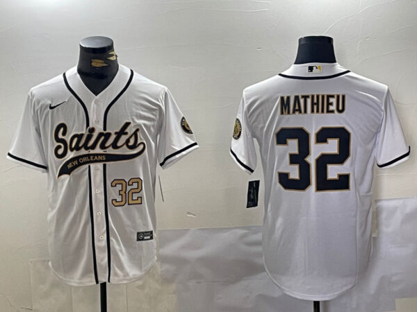 Men's New Orleans Saints #32 Tyrann Mathieu White Cool Base Stitched Baseball Jerseys