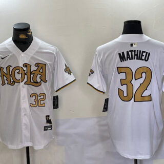 Men's New Orleans Saints #32 Tyrann Mathieu White Cool Base Stitched Baseball Jerseys