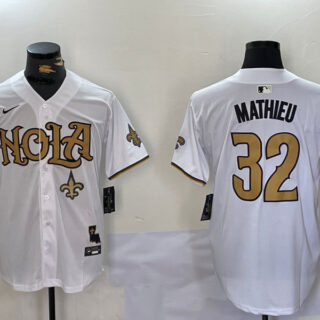 Men's New Orleans Saints #32 Tyrann Mathieu White Cool Base Stitched Baseball Jerseys