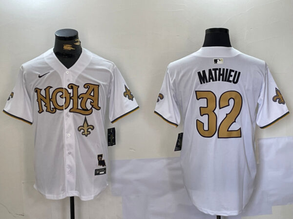 Men's New Orleans Saints #32 Tyrann Mathieu White Cool Base Stitched Baseball Jerseys