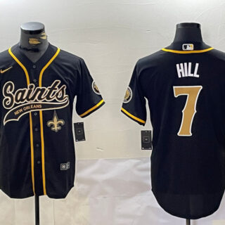 Men's New Orleans Saints #7 Taysom Hill Black With Patch Cool Base Stitched Baseball Jerseys