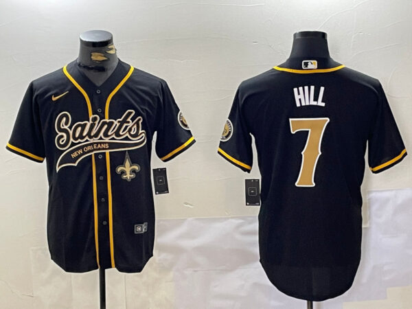 Men's New Orleans Saints #7 Taysom Hill Black With Patch Cool Base Stitched Baseball Jerseys