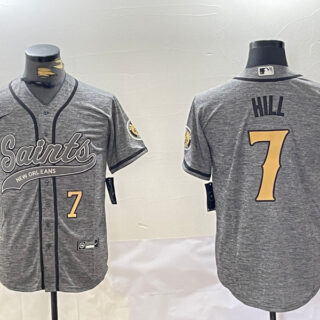 Men's New Orleans Saints #7 Taysom Hill Grey With Patch Cool Base Stitched Baseball Jerseys