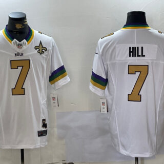 Men's New Orleans Saints #7 Taysom Hill White 2024 F.U.S.E. Vapor Limited Stitched Jersey