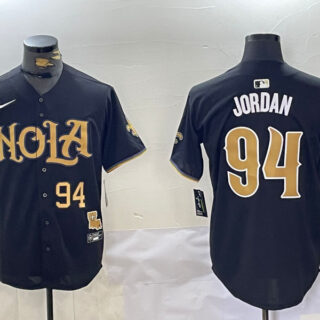 Men's New Orleans Saints #94 Cameron Jordan Black Cool Base Stitched Baseball Jersey