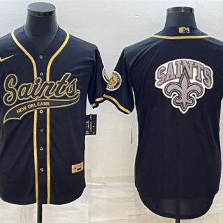 Men's New Orleans Saints Black Gold Team Big Logo With Patch Cool Base Stitched Baseball Jersey