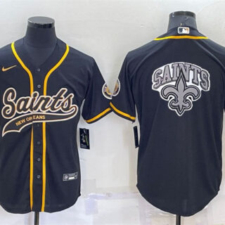 Men's New Orleans Saints Black Team Big Logo With Patch Cool Base Stitched Baseball Jersey