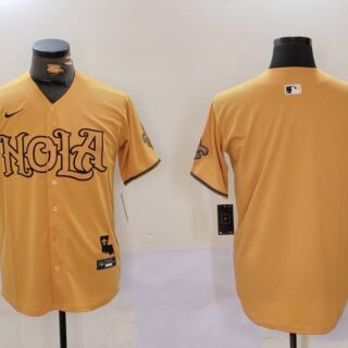 Men's New Orleans Saints Blank Gold Cool Base Stitched Baseball Jersey