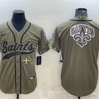 Men's New Orleans Saints Olive 2022 Salute To Service Team Big Logo Cool Base Stitched Baseball Jersey
