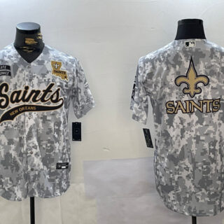 Men's New Orleans Saints Team Big Logo 2024 Arctic Camo Salute To Service Stitched Baseball Jerseys