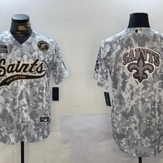 Men's New Orleans Saints Team Big Logo 2024 Arctic Camo Salute To Service Stitched Baseball Jerseys