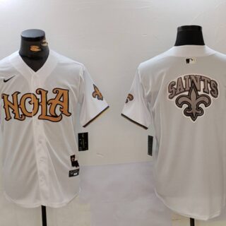 Men's New Orleans Saints Team Big Logo White Cool Base Stitched Baseball Jersey