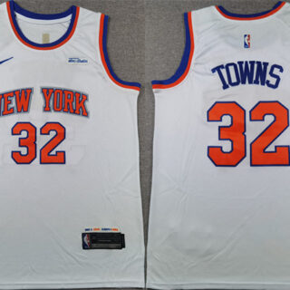 Men's New Yok Knicks #32 Karl-Anthony Towns White 2024 Association Edition Stitched Basketball Jersey