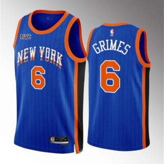 Men's New Yok Knicks #6 Quentin Grimes Blue 2023 24 City Edition Stitched Basketball Jersey