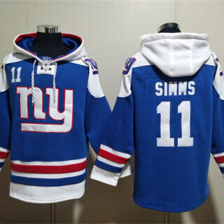 Men's New York Giants #11 Phil Simms Blue Lace-Up Pullover Hoodie